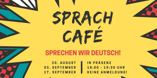 Explosionsblase in welcher die Daten der nächsten Sprachcafé-Treffen stehen