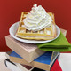 Eat & Read Waffle with cream on book tower