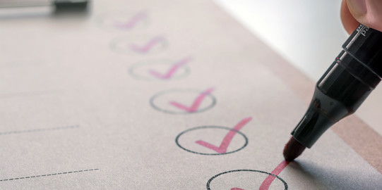 Checklist a list on a clipboard, a pen checks off individual fields