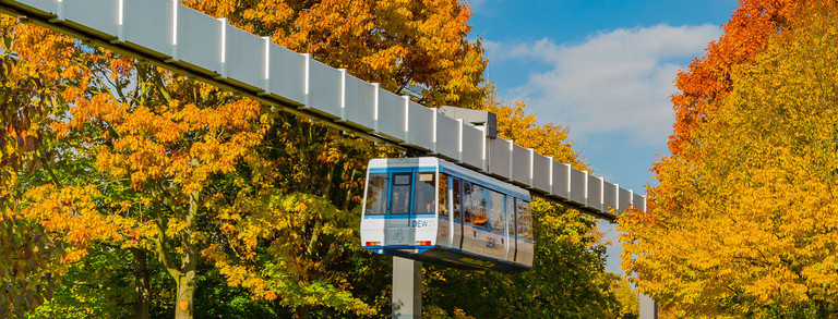 H-Bahn im Herbst H-Bahn und Bäume mit bunten Blättern im Herbst