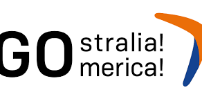 Gostralia!-Gomerica! Logo Gostralia!-Gomerica! Logo mit einem Bumerang