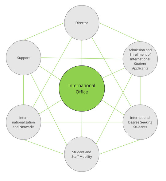 Graphic representation of the areas in the International Office
