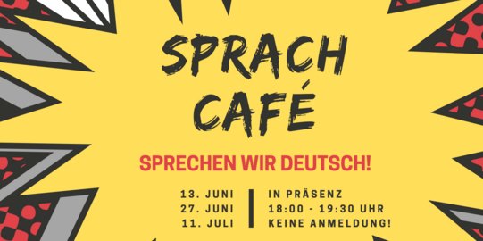 Sprachcafé Daten Januar - Februar 2024 Explosionsblase in welcher die Daten der nächsten Sprachcafé-Treffen stehen