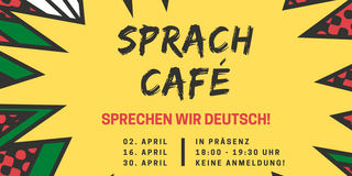Explosionsblase in welcher die Daten der nächsten Sprachcafé-Treffen stehen